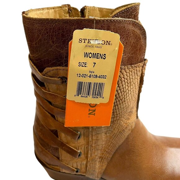 Stetson Caiman Brown Handmade Laced Back Vamp Shortie Boots Booties NWT Size 7 - Picture 5 of 7